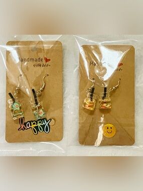 Dangling Sparkling Glass Jar Earrings With Accents Suspended In Resin, Fun!